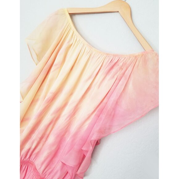 Gypsy 05 100% Silk Flutter Mini Dress Sunset Ombre Fairy Romantic Coquette Beach - Picture 4 of 16